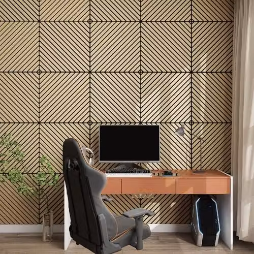 NEU.HOLZ Set di 16 Pannelli Murali 3D Fonoassorbenti 60x60 cm a Listelli Diagonali per Pareti Soffitti Moduli Decorativi Copertura 5,76 m² - Effetto Rovere