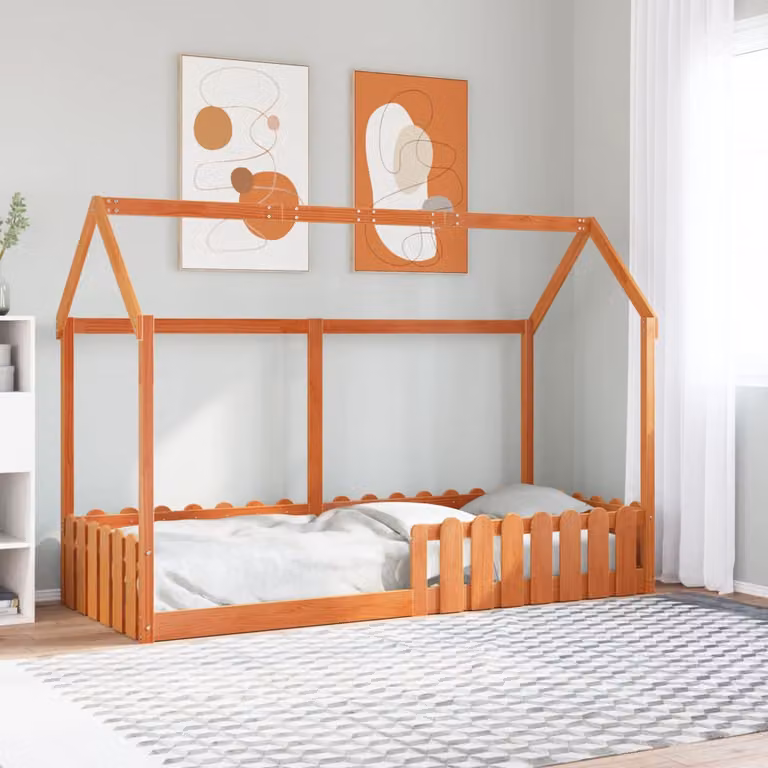vidaXL Giroletto Casetta per Bambini in Legno di Pino Massello, Colore Marrone Cera, 80 x 200 cm