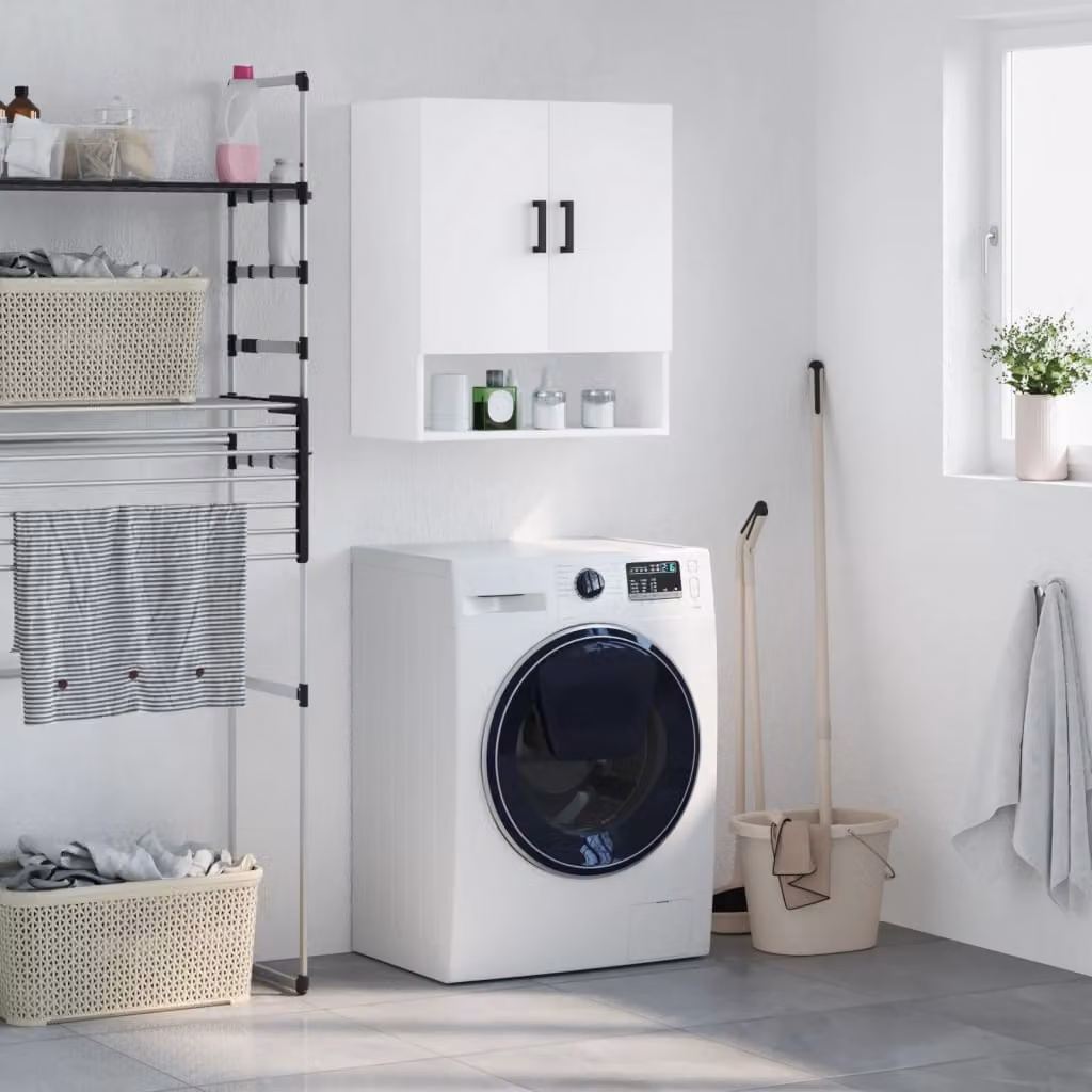 Armadietto a muro vidaXL bianco in legno e MDF con ante a battente e ripiani interni L 60 cm, P 31 cm, H 70 cm