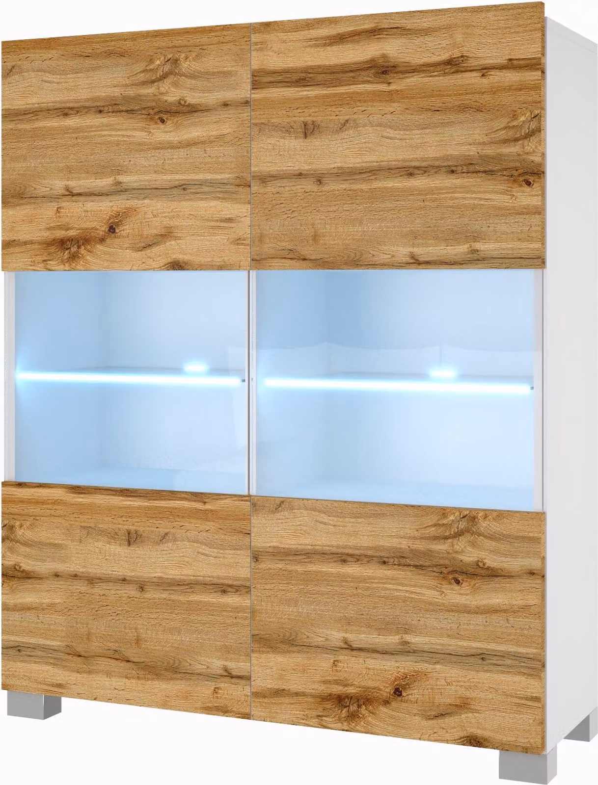 BELINI cassettiera credenza soggiorno camera armadio colonna con luci LED (rovere Wotan)