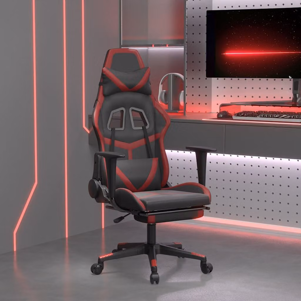 Sedia da Gaming vidaXL con Poggiapiedi, Nero e Rosso, in Similpelle con Braccioli e Ruote