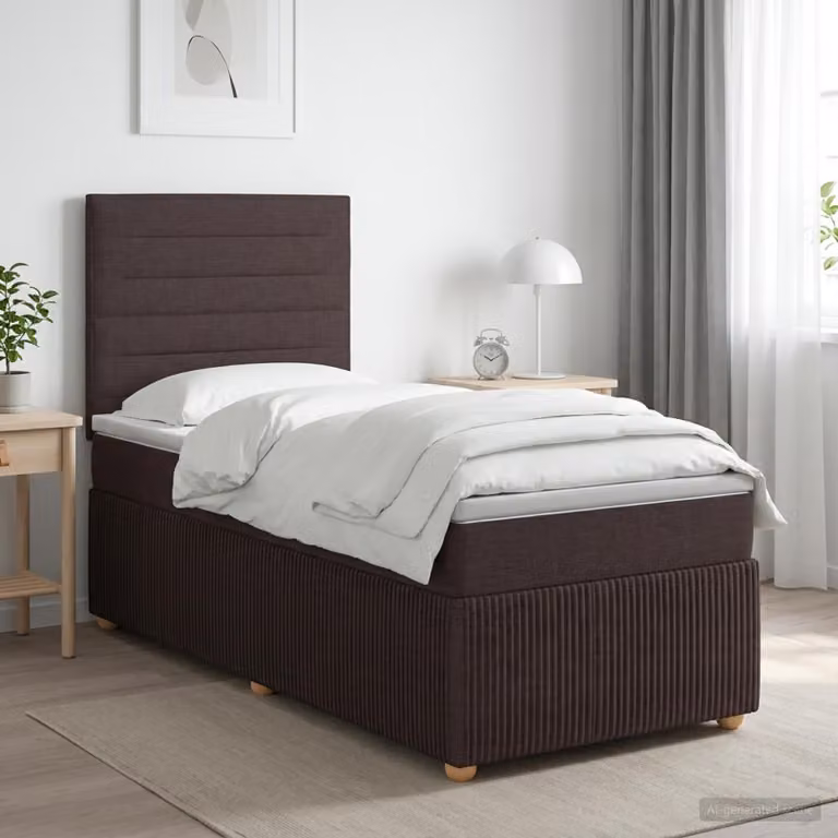 Maison Exclusive - Letto boxspring a LED con materasso, marrone scuro, 100 x 200 cm, rivestimento in tessuto