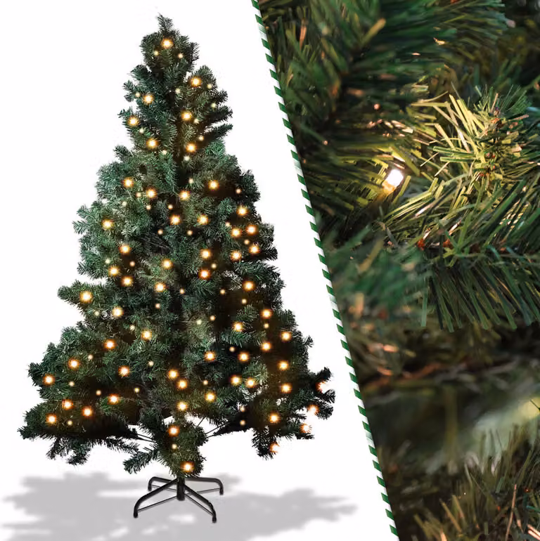 Jopassy 150 alberi di Natale artificiali con 550 aghi in PVC, 200 luci LED bianco caldo e supporto in metallo, albero di Natale, albero di Natale