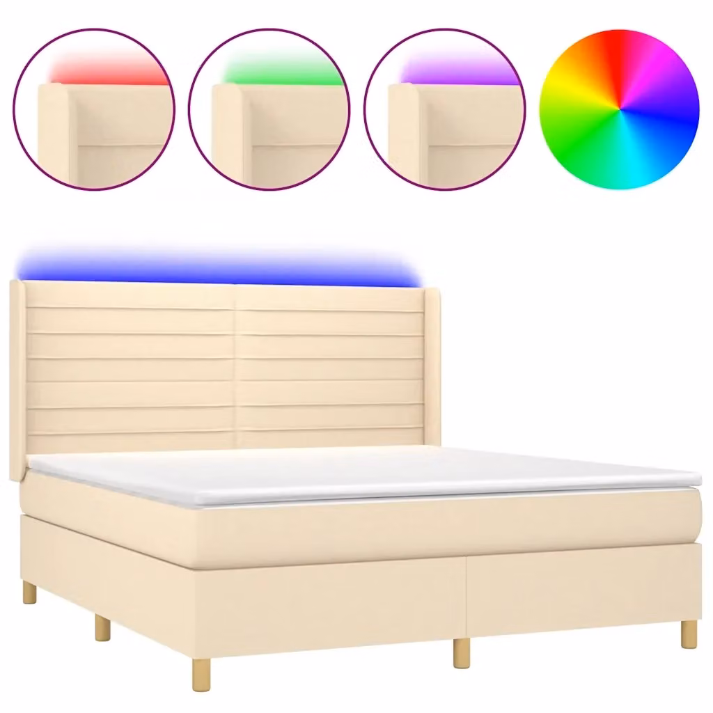 Letto Ibrido con Materasso vidaXL in Tessuto Beige e Bianco con Illuminazione LED Sotto il Letto e Porta USB L/P/H: 160 x 200 x 128 cm – 2