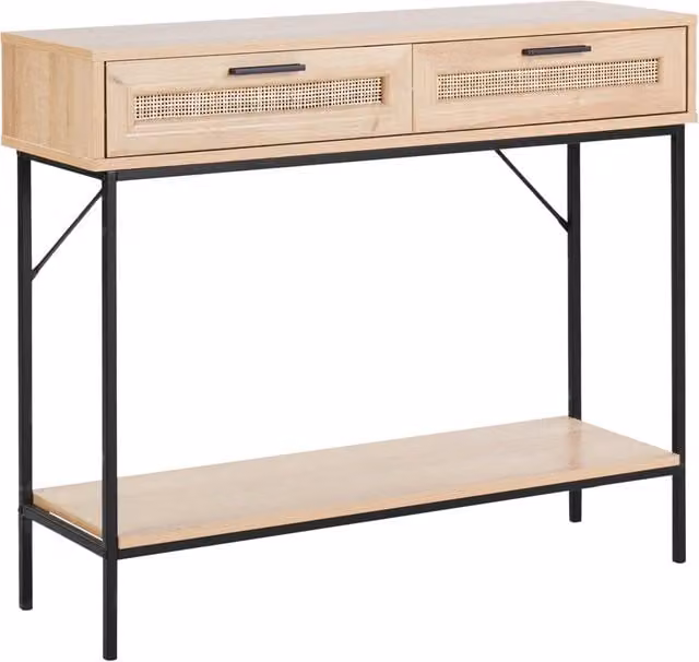 Tavolo consolle BELIANI in legno e rattan con 2 cassetti e scaffale, stile boho, colore beige