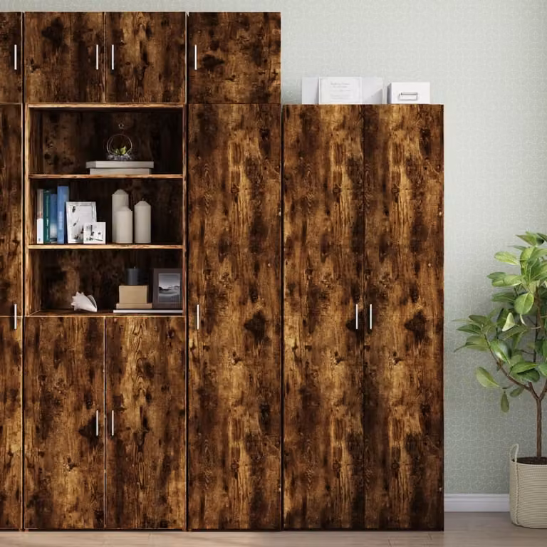 Mobile sottile vidaXL in rovere fumo con ante e ripiani, L/P/H: 40 x 42,5 x 225 cm