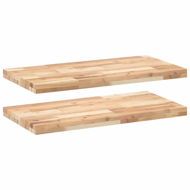 Set di 2 mensole da parete in legno di acacia non trattato marrone, L 60 cm x P 40 cm x H 4 cm
