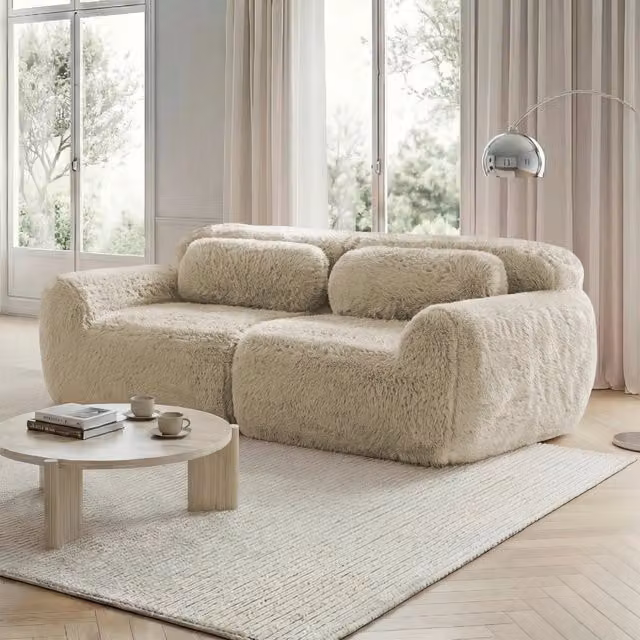 Divano 2 Posti in Tessuto Morbido con Cuscini ¨C Xylo ¨C Beige Chiaro