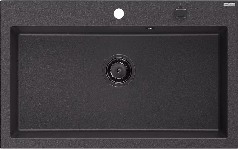 Mexen Elix lavello in granito a 1 vasca 800 x 500 mm, nero granito, sifone nero - 6527801005-76-B
