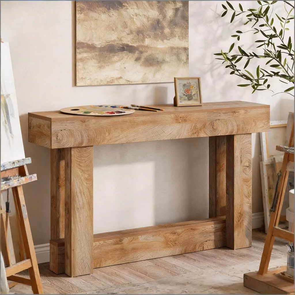 Consolle Mivray a 2 ripiani con base a U in legno e MDF, colore rovere marrone, L: 160 cm, P: 30 cm – 2
