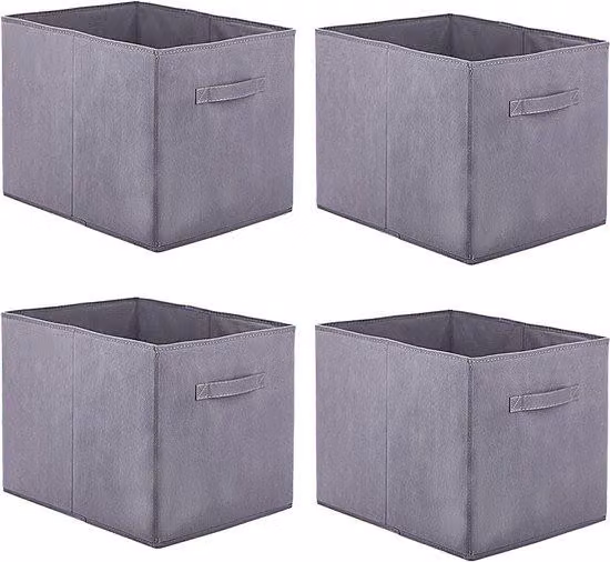 Set di 4 scatole portaoggetti Unyqoos® – scatole pieghevoli in tessuto, dimensioni 32x38x32 cm, cubi portaoggetti in tessuto non tessuto con maniglia, colore grigio, adatti per Kallax e armadi