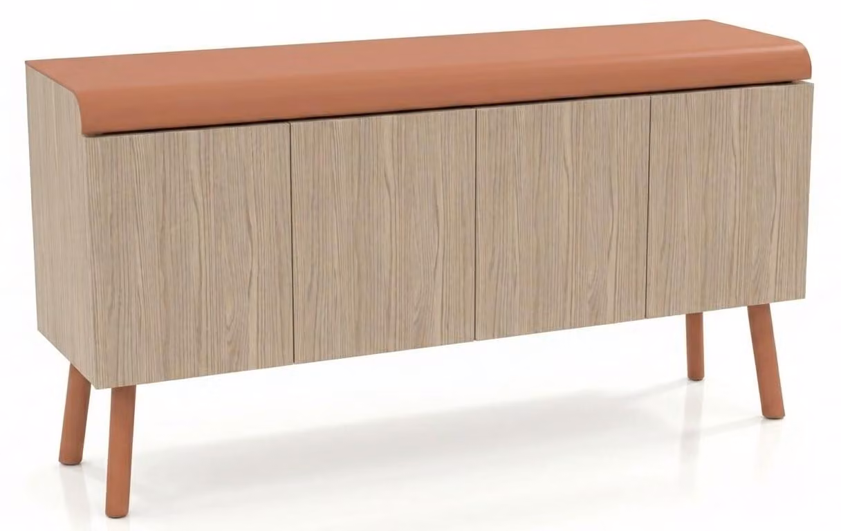 Mobile bar moderno di alta qualità, in legno marrone, con vani contenitori