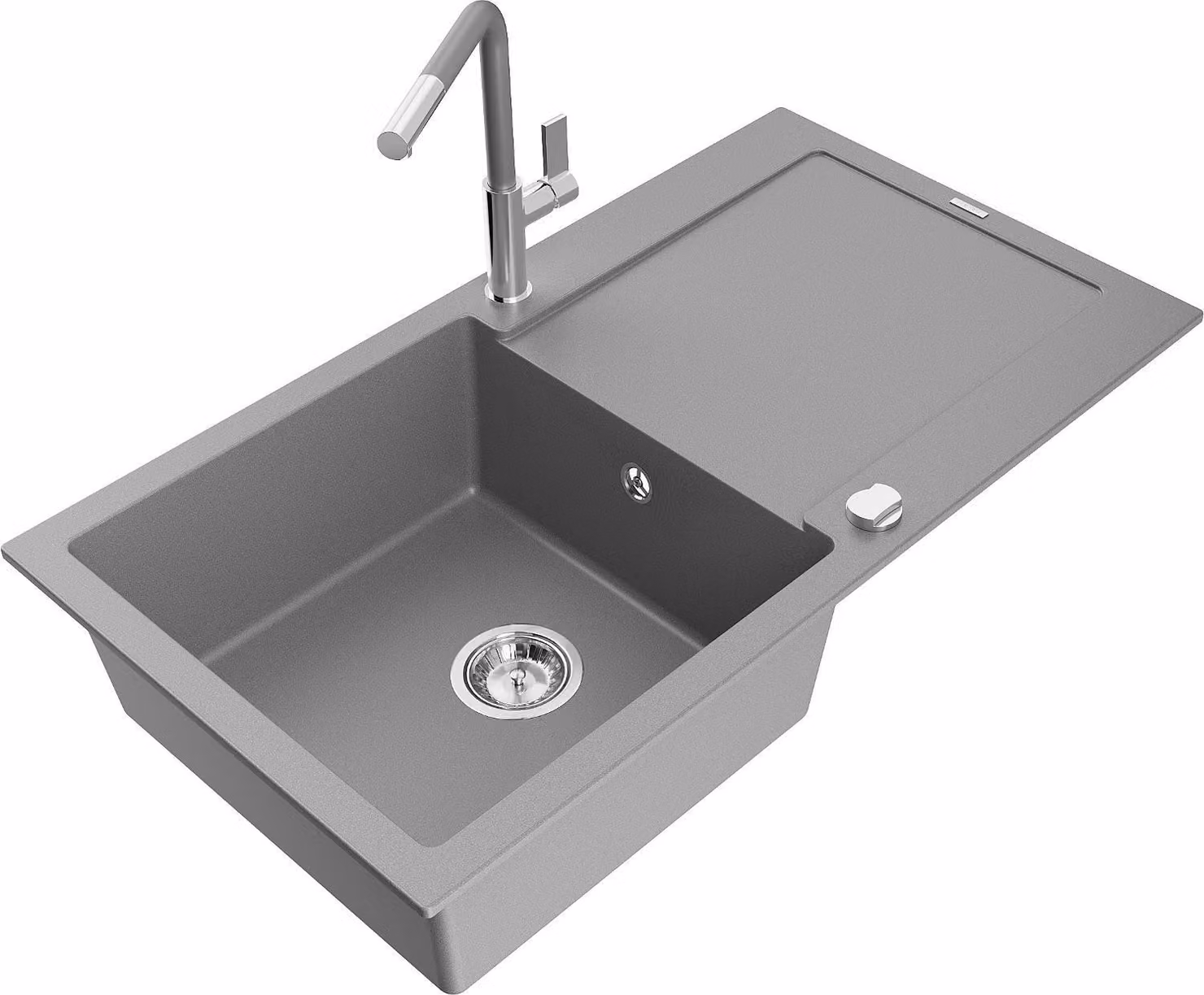 Mexen Leo lavello in granito a 1 vasca con scolapiatti e rubinetto da cucina Flora, grigio - 6501-71-670401-06