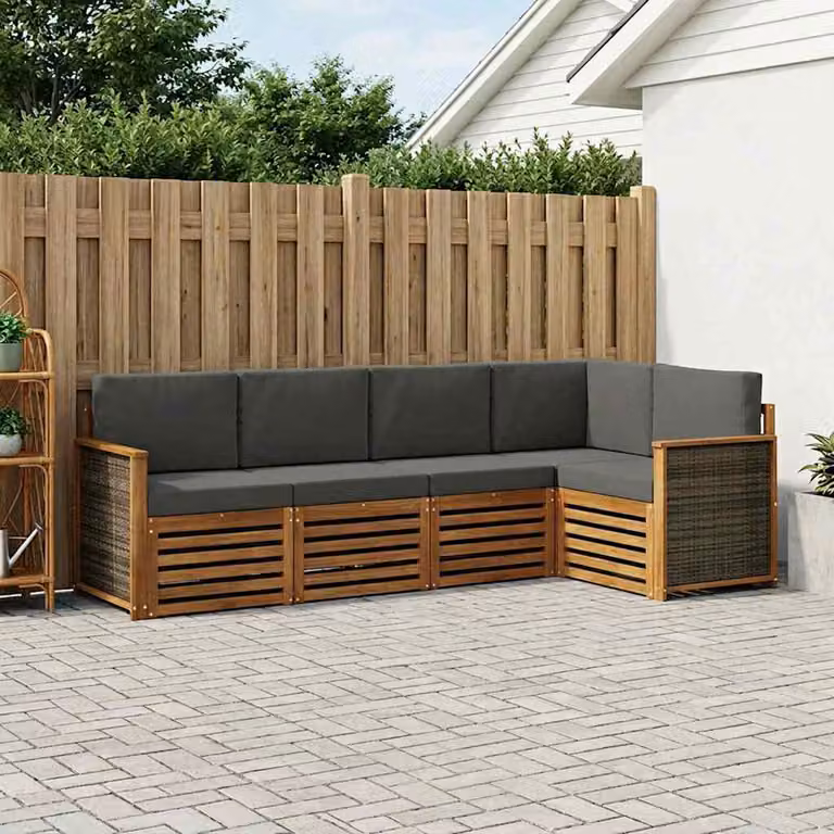 Set di divani da esterno vidaXL a forma di L in legno di acacia con cuscini, beige e antracite