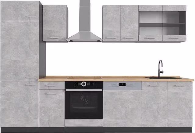 Cucina componibile moderna Vicco R-Line colore Antracite e Grigio, L: 300 cm, senza piano di lavoro – 1