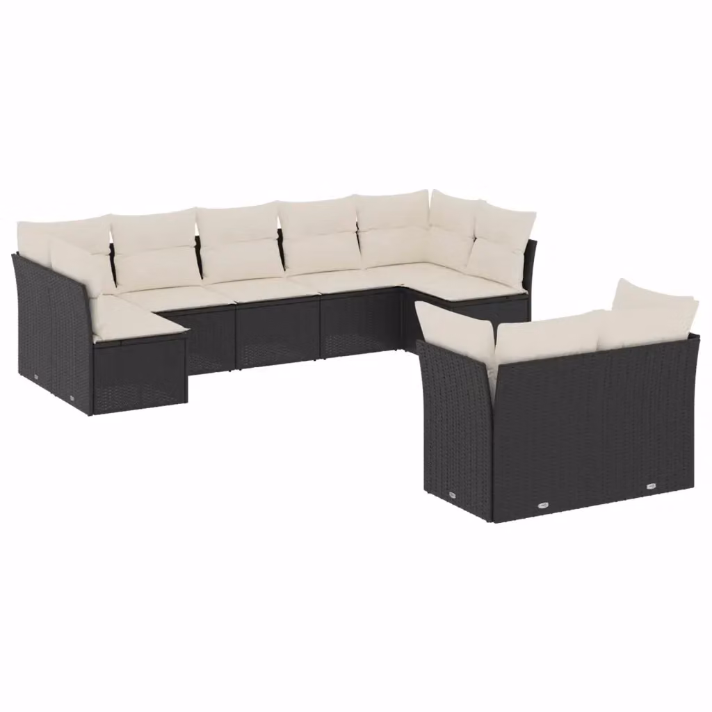 vidaXL Set Divani da Giardino a Forma di U in Polyrattan Nero con Cuscini e Struttura in Metallo – 2
