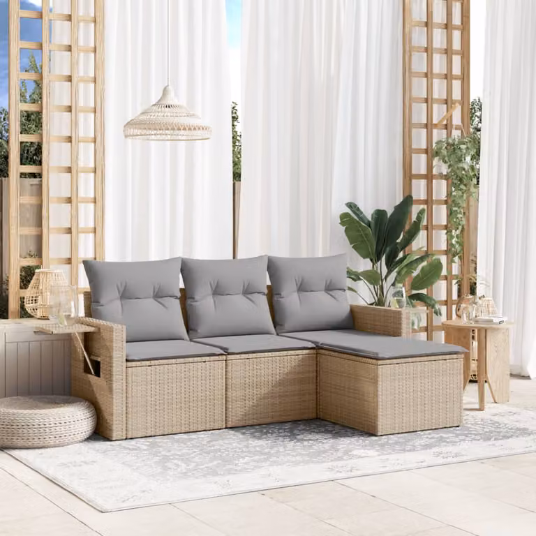 vidaXL Set Divano da Giardino a L composto da 4 pezzi con Cuscini Beige e Struttura in Metallo
