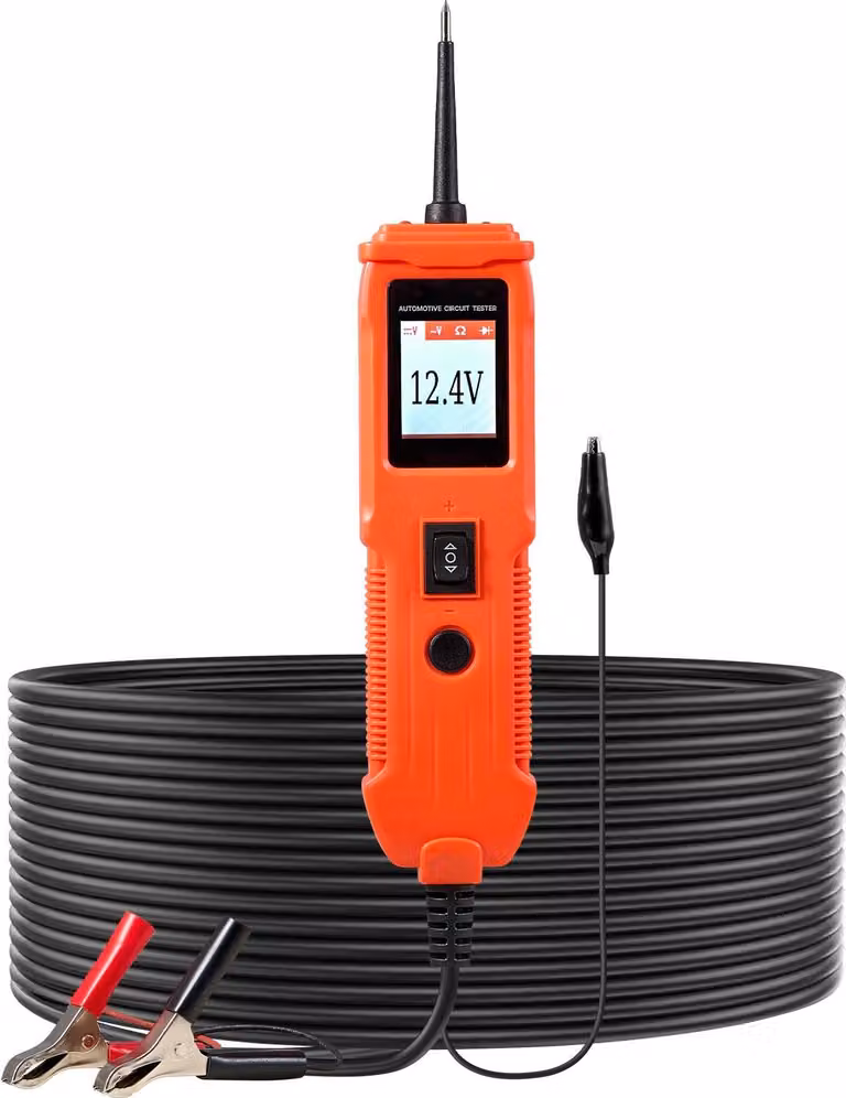 Tester per circuiti elettrici di autoveicoli - Tester di tensione - Intervallo di tensione 8–35 V CC - Display a colori TFT - Sonda di prova - Illuminazione - Cavo da 4 m