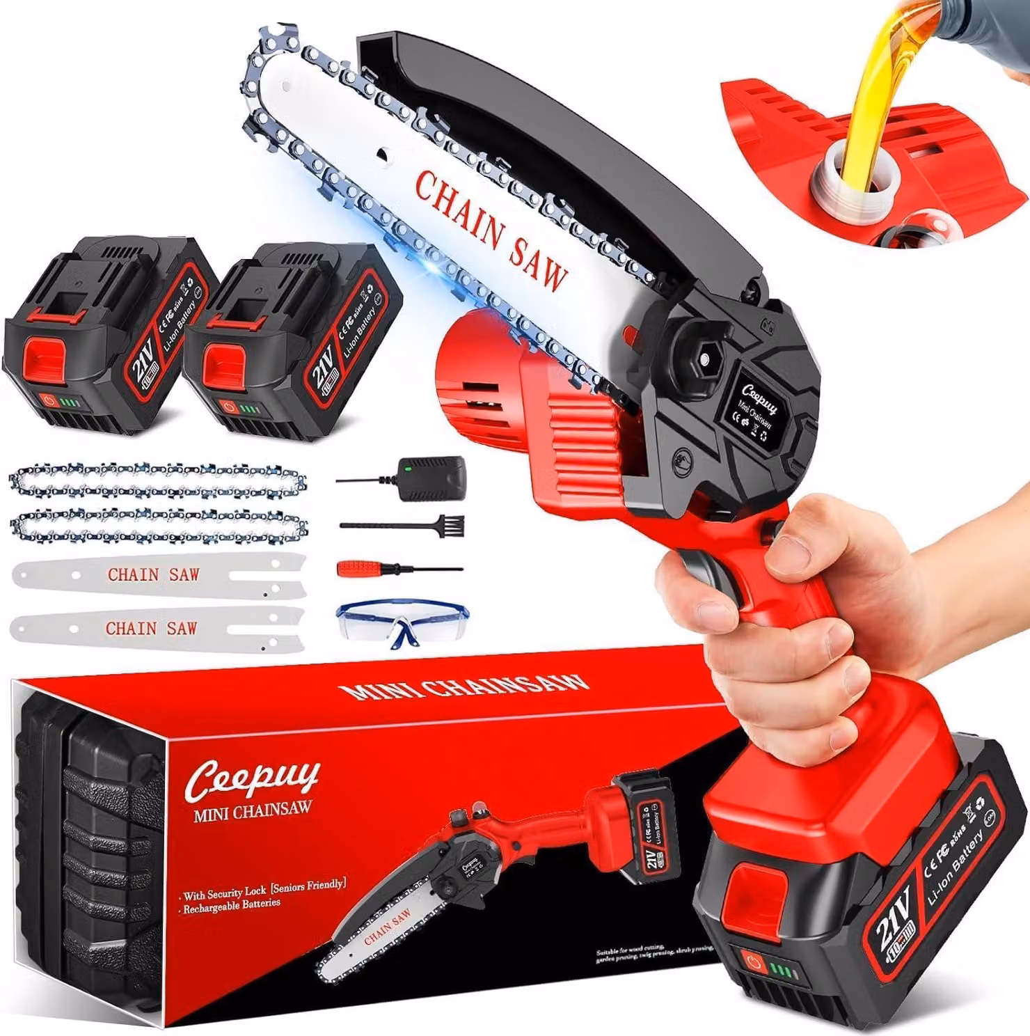 Mini motosega a batteria - Lame da 15 cm - Potenza 800 W - Elettrica senza fili