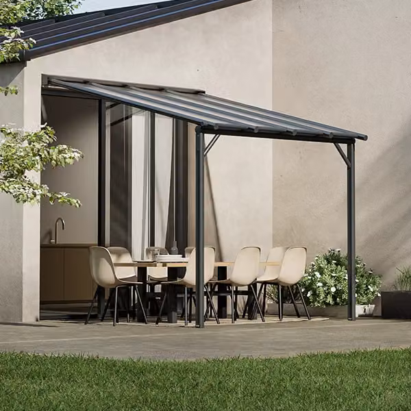 Pergola a parete Pergofrance Harmonie in alluminio e policarbonato colore antracite 3x3 m
