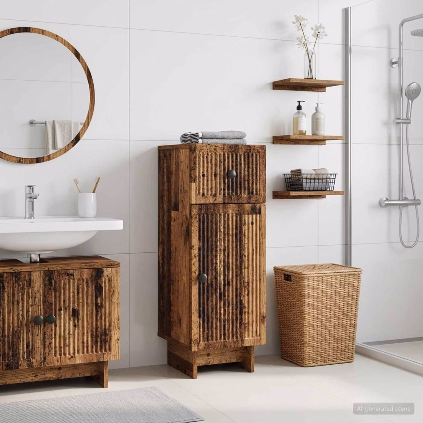 Mobiletto da bagno vidaXL EDE in legno antico marrone L: 30 cm, P: 31 cm, H: 80 cm
