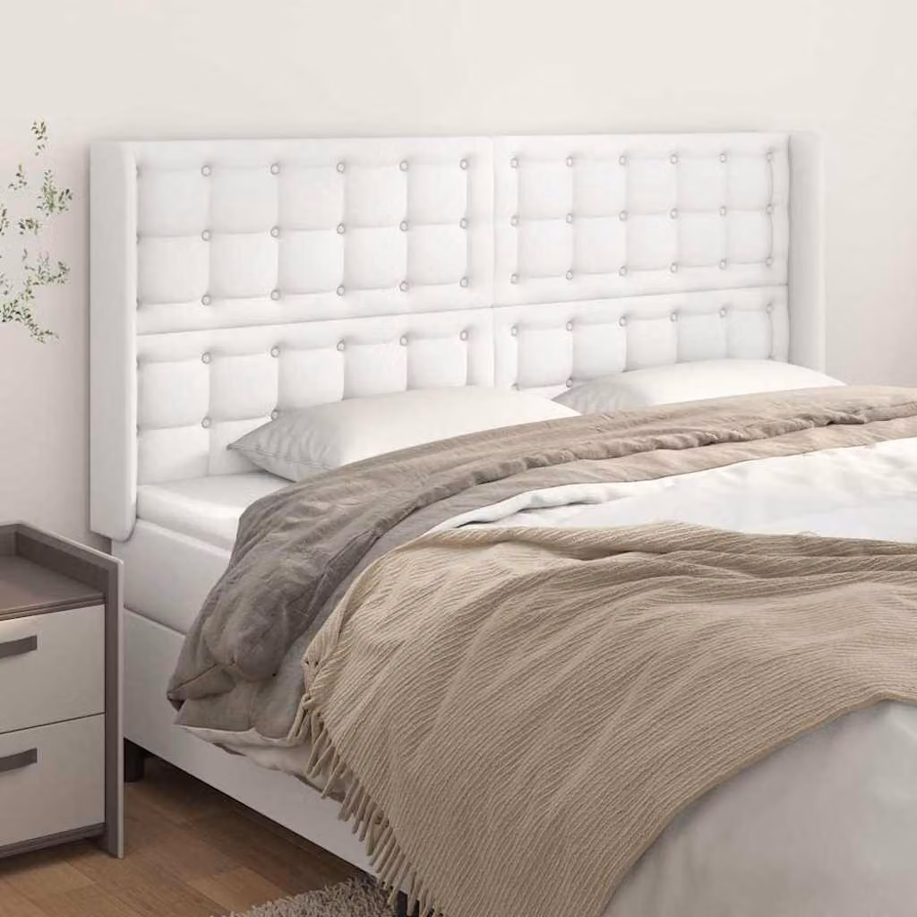 Testiera ad orecchio vidaXL in similpelle bianca con struttura in legno, L: 183 cm, P: 16 cm, H: 118/128 cm