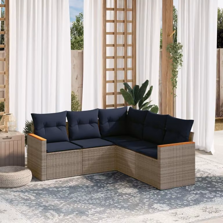 Maison Exclusive - Set di 5 divani da giardino con cuscini, grigio, polyrattan