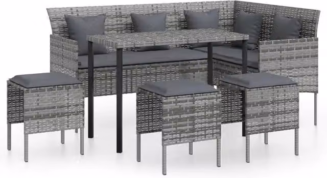 Set di divani a L Outsunny da 5 pezzi con cuscini e tavolino in polyrattan grigio antracite per giardino e terrazzo
