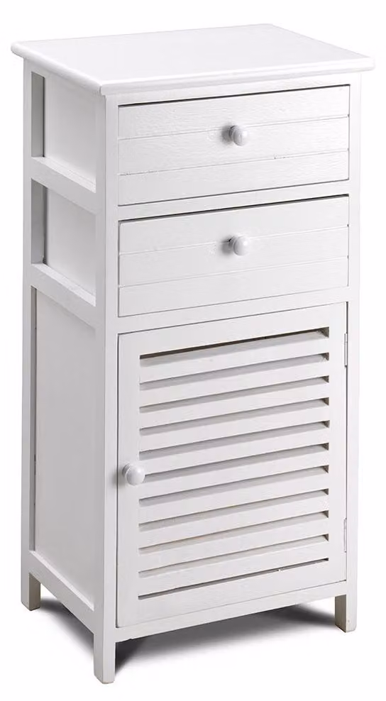 Cassetiera con 2 Cassetti e 1 Anta in Legno Paulownia Bianco Fadi