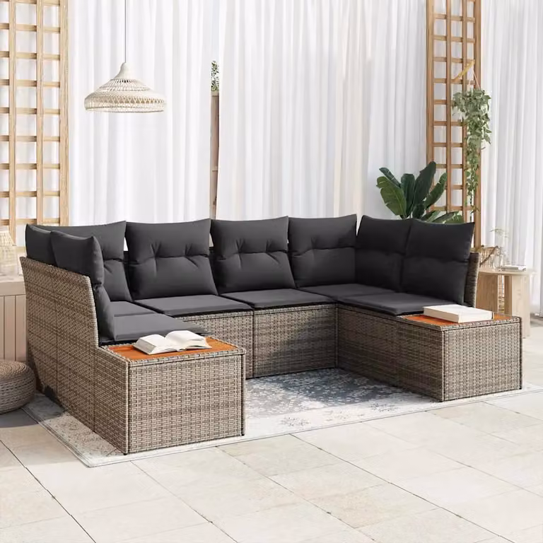 vidaXL Set Divano da Giardino a L da 6 Posti Grigio con Cuscini e Tavolino da Esterno