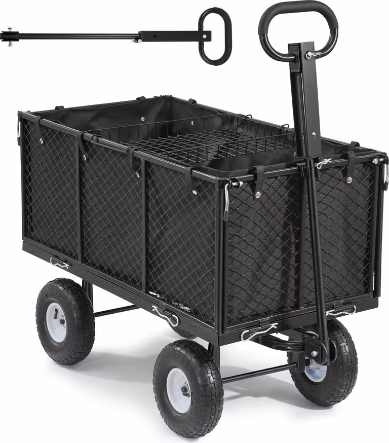 Carrello a mano per carichi pesanti SucceBuy, portata 544 kg, carrello a mano con ruote pneumatiche, maniglia regolabile, pareti laterali rimovibili, versatile come carrello da spiaggia, da campeggio o da giardino, adatto per il fissaggio su ATV o trattor