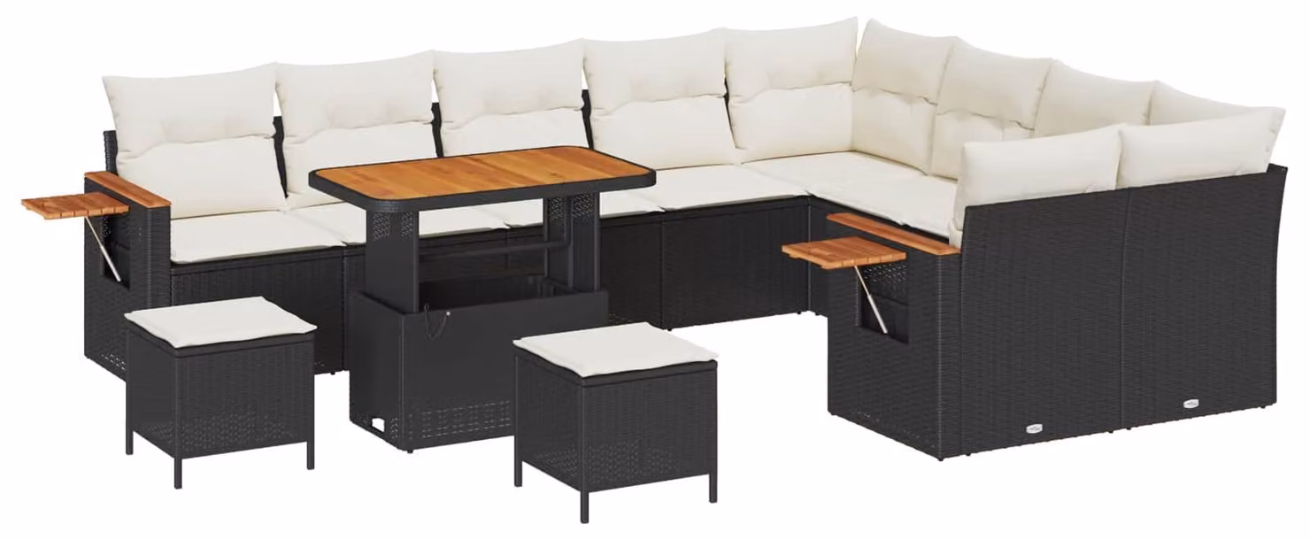 Set Divano da Giardino 12 pcs Nero polyrattan