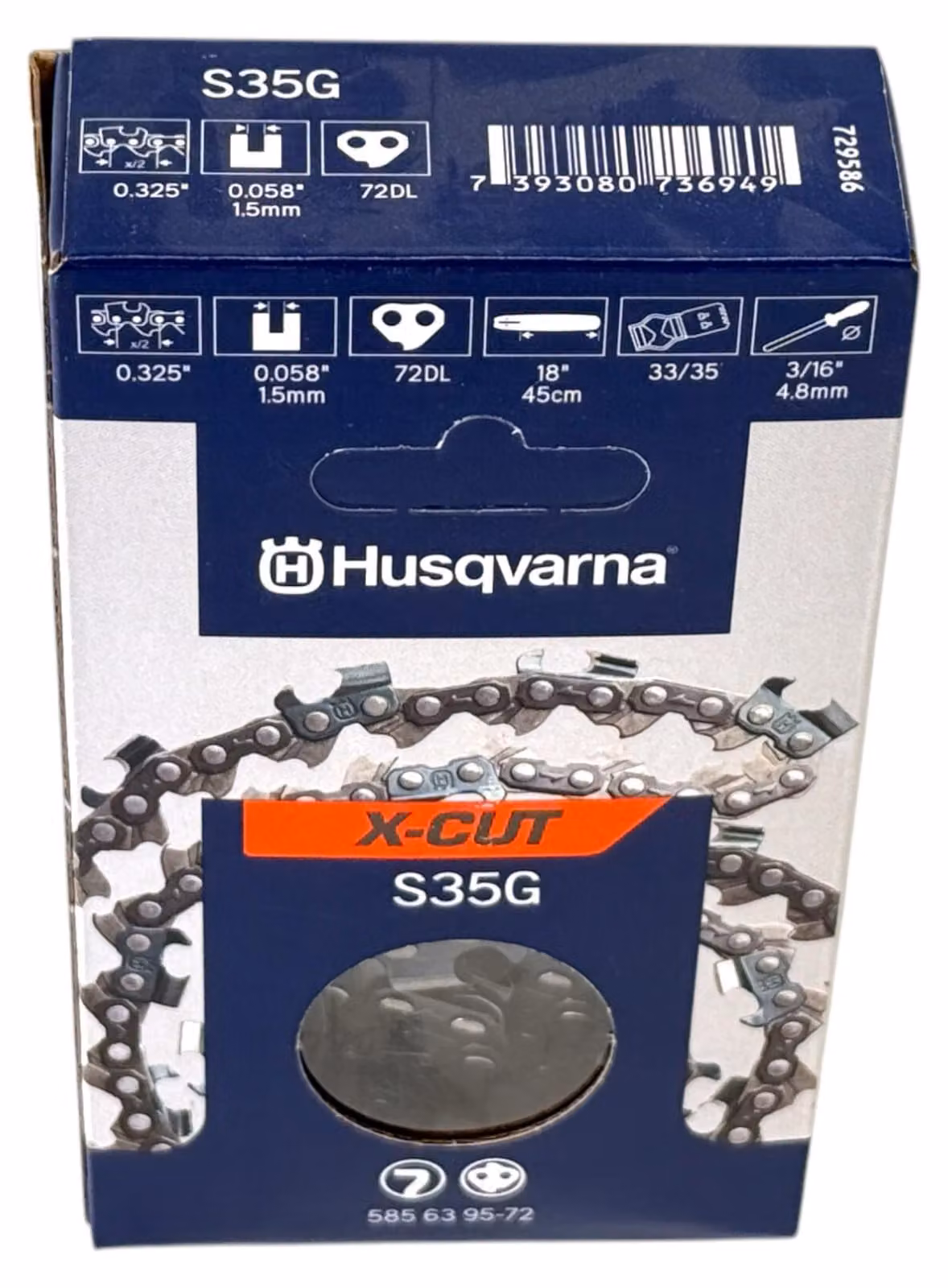 Catena Husqvarna X-CUT S35G 45 cm .325" 1,5 mm HM ( 585639572 ) per sega a catena