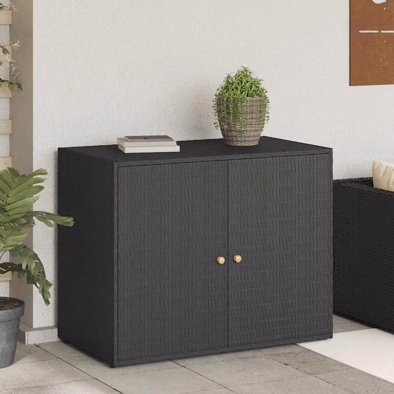 Mobiletto da giardino moderno vidaXL in rattan e legno di acacia nero L: 100 cm, P: 55,5 cm, H: 80 cm