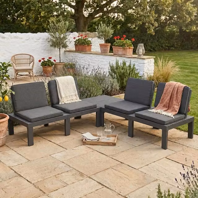 Salottino Outdoor Ermes, set Salotto da Esterno 4 Posti Made in Italy, Nero Antracite