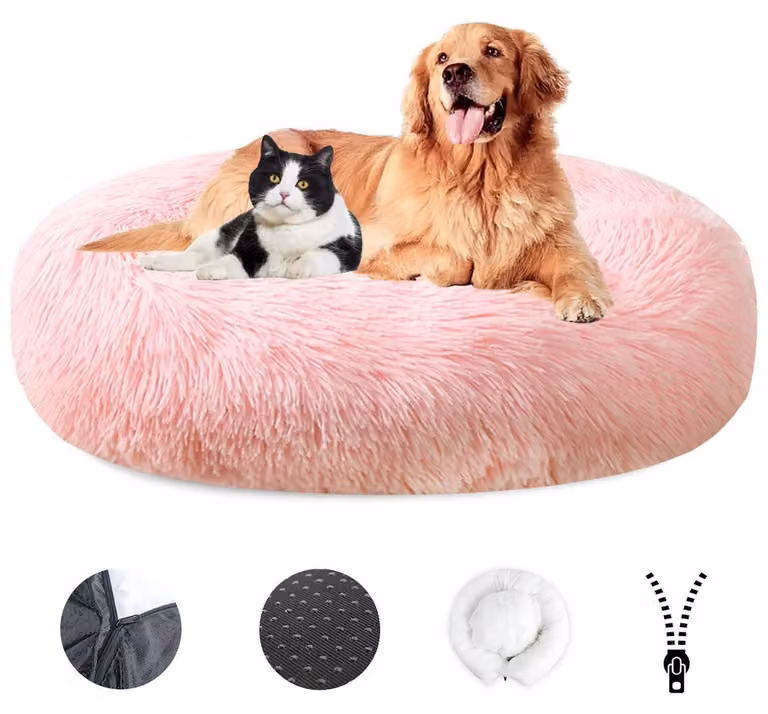 Cuccia per cani, morbida, lavabile, con rivestimento removibile e base antiscivolo, diametro 40 cm, rosa chiaro