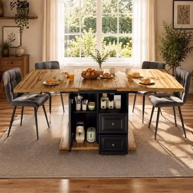 Tavolo rettangolare allungabile REDOM in MDF effetto legno naturale colore marrone L: 110-140 cm, P: 80 cm, H: 75 cm – 1