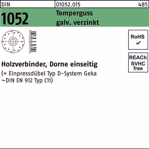 DIN 1052 Connettore per legno Temperg tipo D, gal Zn, unilaterale, 95 ÜH gal Zn S 50 pz
