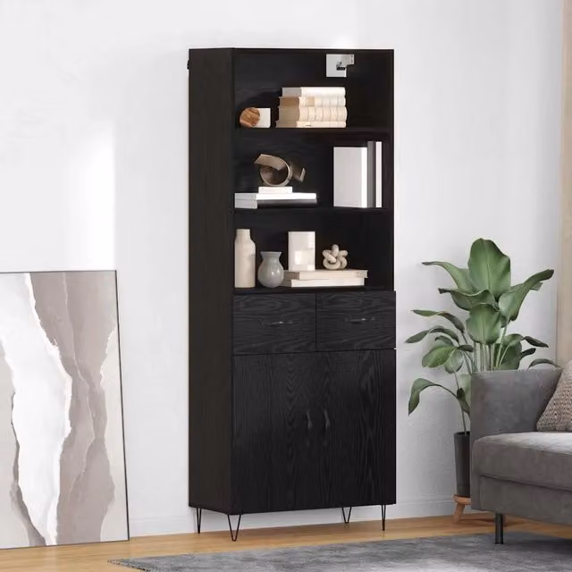Credenza Buffet Armadio da Cucina e Soggiorno vidaXL in Legno e Metallo Nero Opaco L: 69,5 cm, P: 34 cm, H: 180 cm – 1