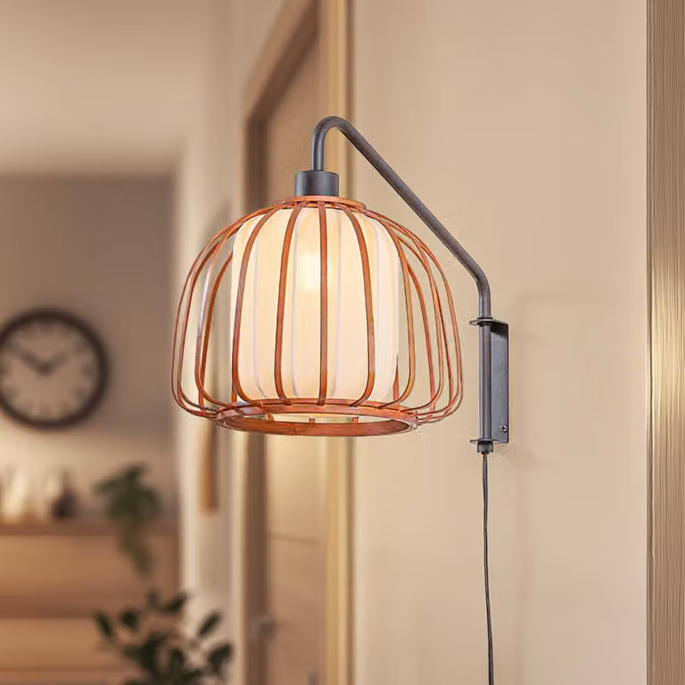 Applique Davella Lindby, Legno scuro, Soggiorno / Sala da pranzo, bambù, Scandinavo, Applique