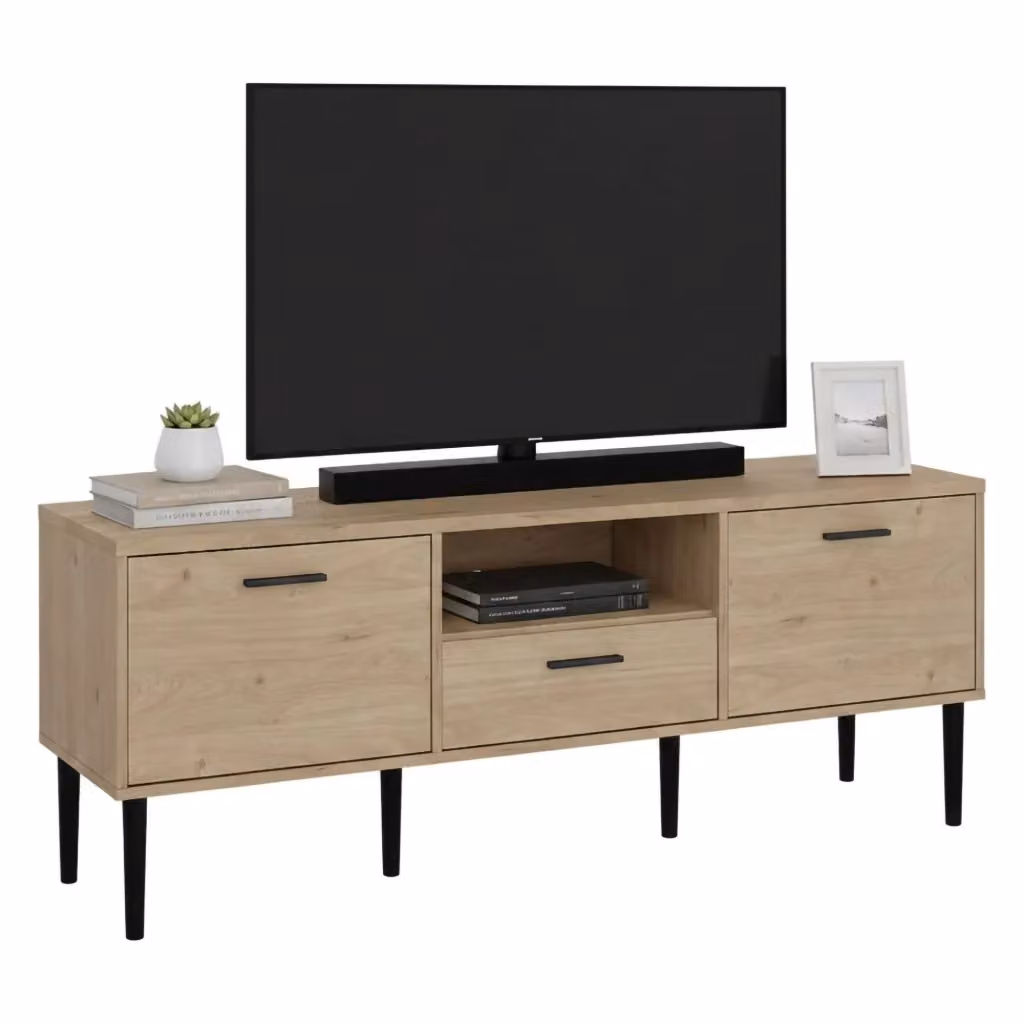 Mobile porta TV Elie DMORA in legno Rovere, Credenza moderna per soggiorno con passacavi, L: 147,2 cm, P: 39,8 cm, H: 56,8 cm – 2
