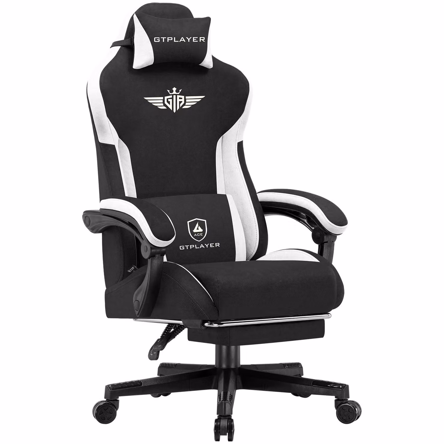 Sedia da gioco GTPLAYER, sedia da gioco ergonomica in tessuto con supporto lombare, sedia per PC con schienale allargato, capacità di carico fino a 150 kg, BLK