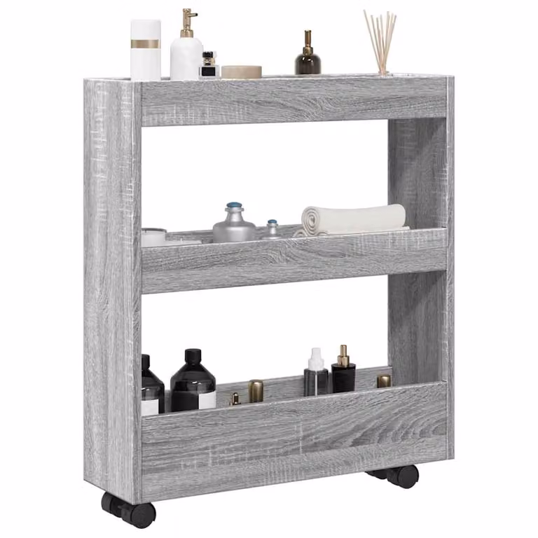 vidaXL Carrello Stretto a 3 Livelli Grigio Sonoma in Truciolato e MDF per Soggiorno, Cucina o Bagno