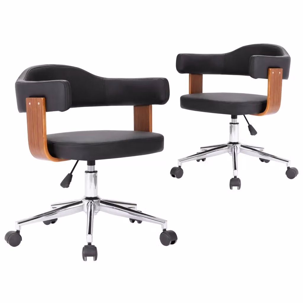 Set di 2 sedie da pranzo girevoli vidaXL nere in similpelle e legno con ruote – 2