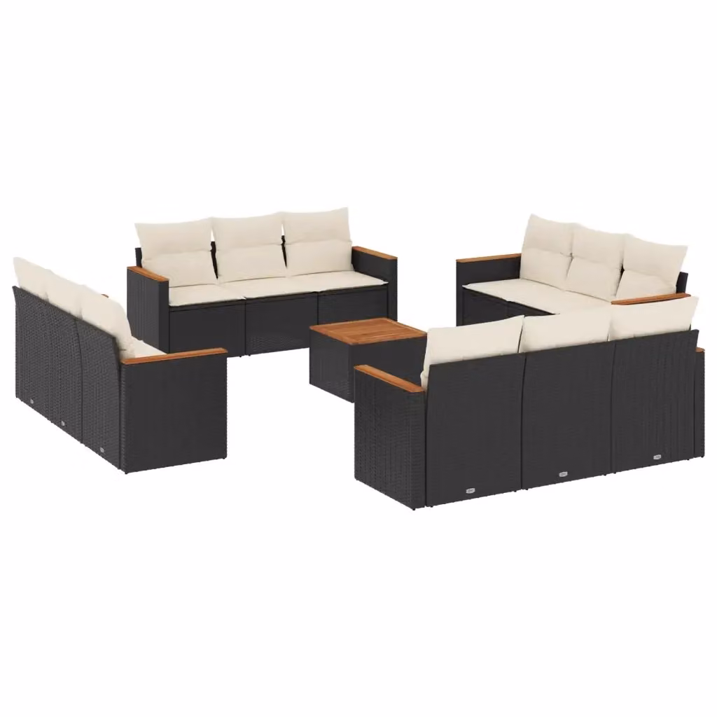 Set di Divani da Giardino VIDAXL in Polyrattan Nero con 13 Pezzi e Cuscini – 2