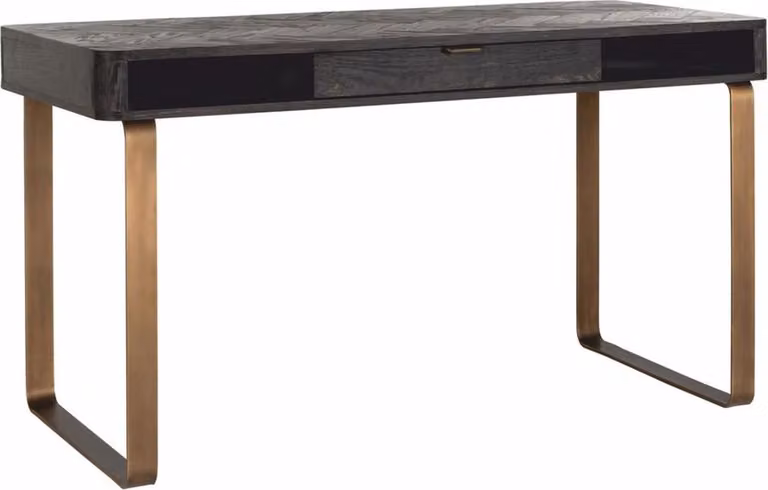 Casa Padrino Scrivania con cassetto Nero antico / Ottone 140 cm - Mobili per ufficio