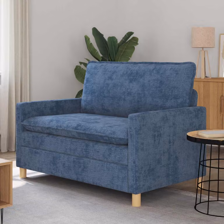Divano vidaXL in tessuto blu con cuscini inclusi e coperture rimovibili L: 126 cm, P: 81 cm, H: 87,5 cm