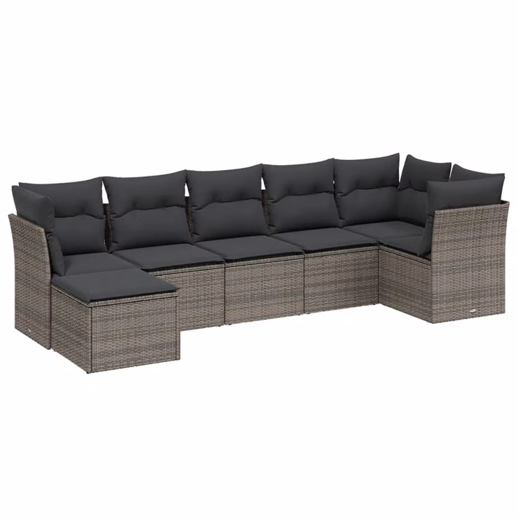 Set Divani da Giardino 7pz con Cuscini Grigio Chiaro Polyrattan