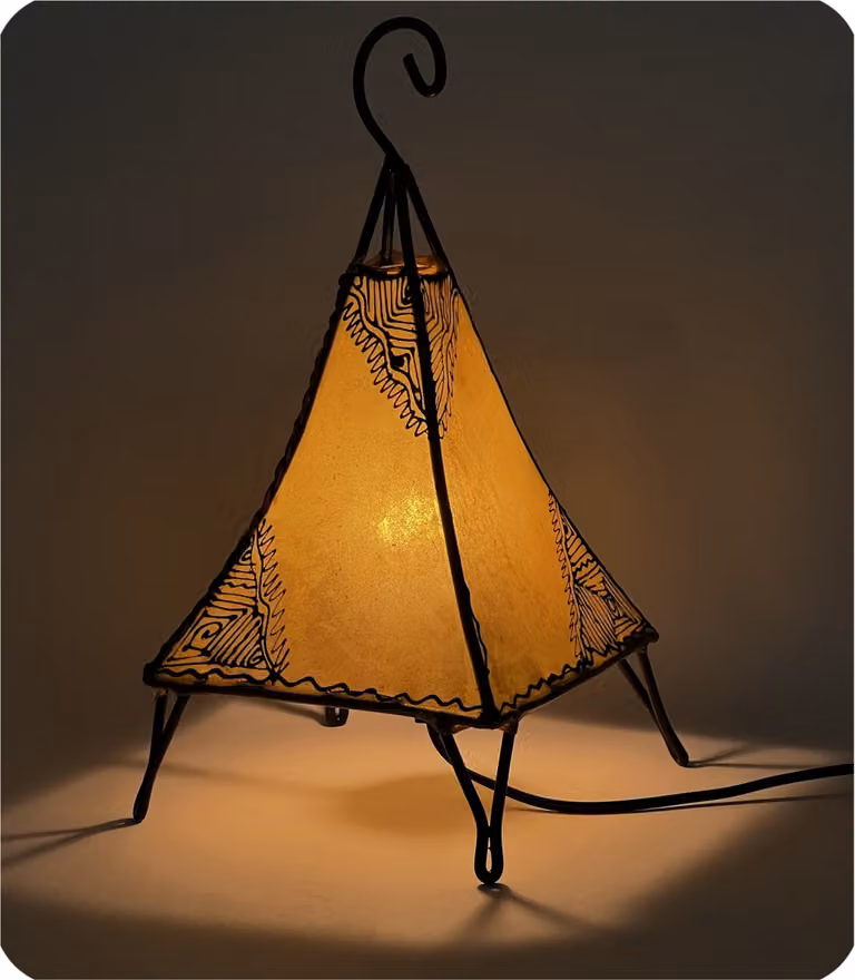 Lampada orientale Lampada all'henné Lampada in pelle marocchina Lampada da tavolo Lampada da terra Piramide orientale 35-38 cm, giallo