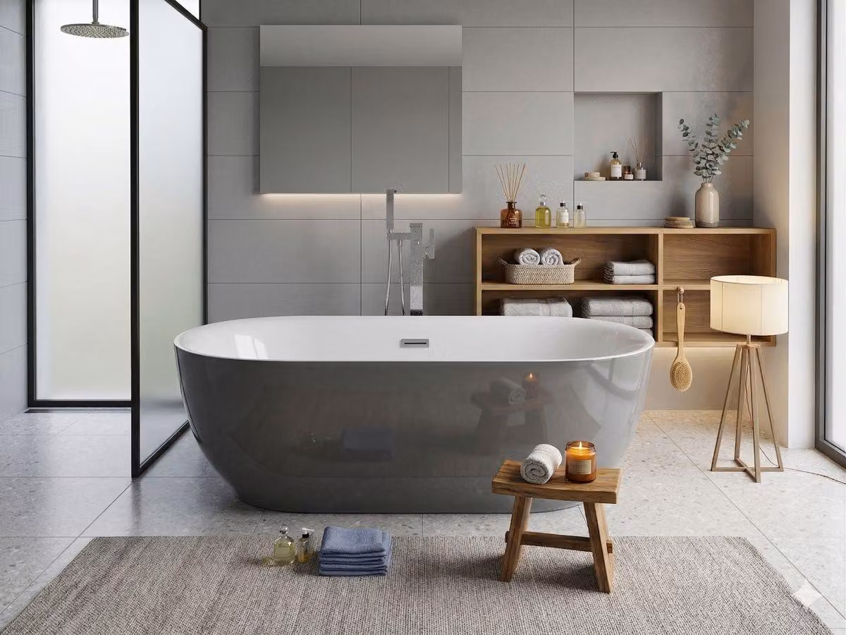 Vasca da bagno Jet-Line design 170 x 80 x 58 cm, vasca autoportante, grigio